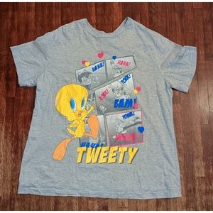 Tweety Bird Sylvester Looney Tunes gray graphic tee shirt